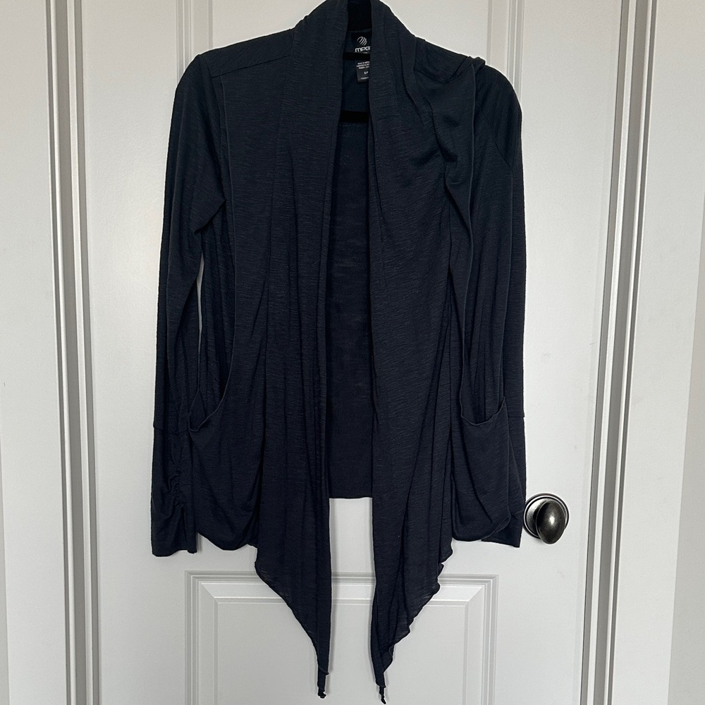MPG Women's Dark Blueish Gray Open Front Cardigan